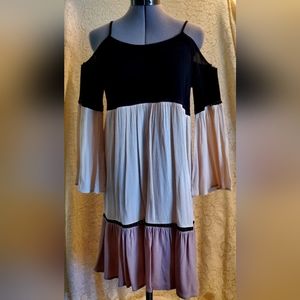 Umgee Gypsy Cold Shoulder Gauze Dress Sz Sm ruffle southern boho bell sleeve